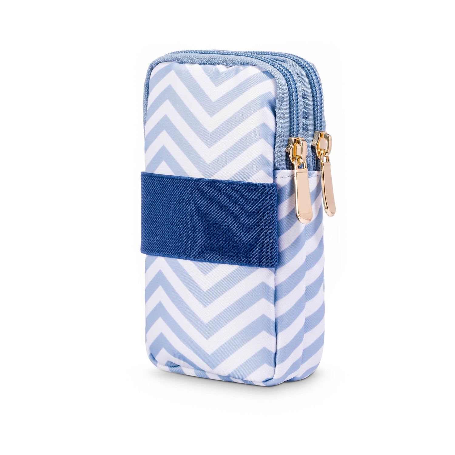 Back view of Dust and Rock Mini Wrist Pocket – 'Sea You There' edition with wide blue elastic strap for secure wrist wear; ideal for hands-free convenience at the beach, on walks, or running light errands